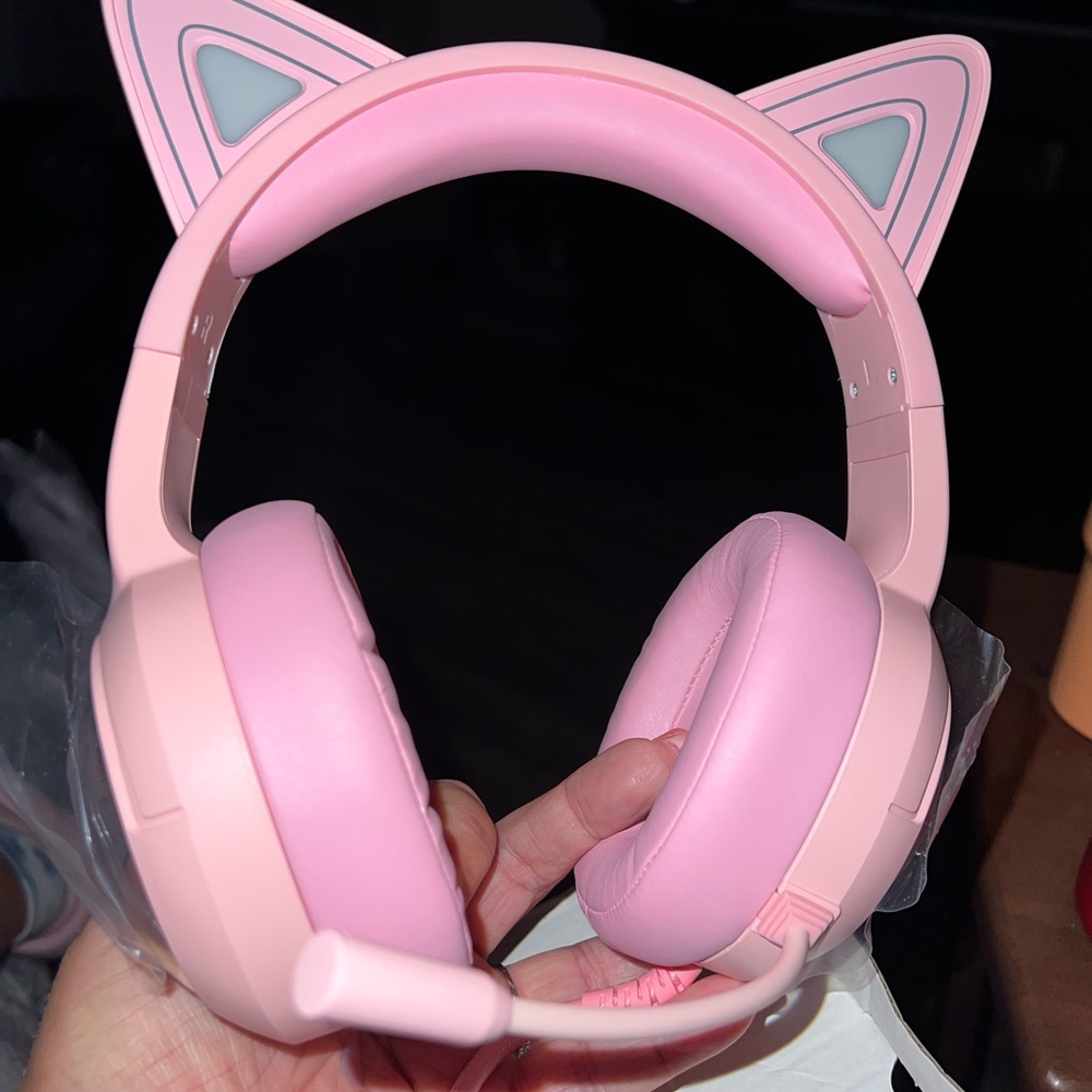 Pink Gaming Headset with light up Cat Ears that glow. Also, stereo compatible